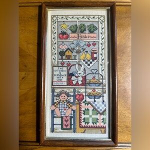 Deb- 1993 Framed Cross Stitch Wall Art with Kitchen Theme